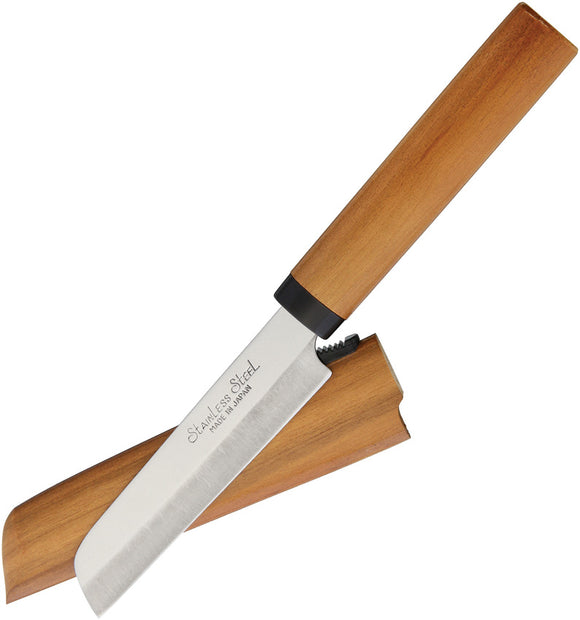Kanetsune Fruit ST-100 Kama-gata Brown Wood 420J2 Steel Fixed Blade Knife C076