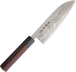 Kanetsune Santoku Red Sandalwood Damascus Steel Fixed Blade Knife C462