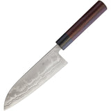 Kanetsune Santoku Red Sandalwood Damascus Steel Fixed Blade Knife C462