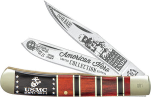 Kissing Crane USMC Trapper 2019 Black/Brown Pakkawood Folding Pocket Knife 5550