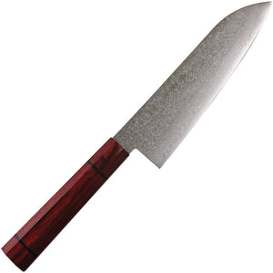 Kanetsune Santoku Red Plywood Damascus Steel Wharncliffe Fixed Blade Knife C823