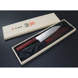 Kanetsune Santoku Red Plywood Damascus Steel Wharncliffe Fixed Blade Knife C823