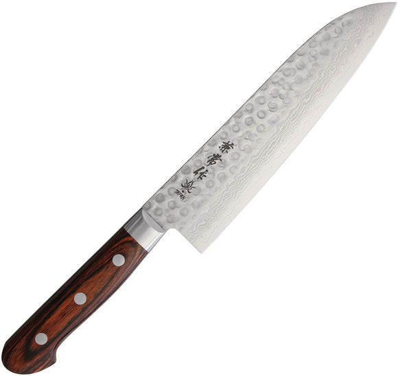 Kanetsune Santoku Brown Wood Damascus Steel Wharncliffe Fixed Blade Knife C903