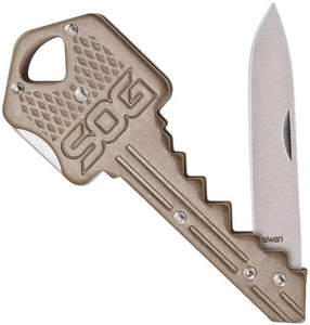 SOG Key Shape Handle Lockback Stainless Steel Folding Drop Blade Knife