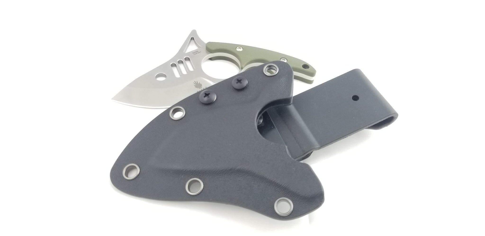 Kizer Shark Tooth Knife Fixed (2.6 Inch Stonewash Plain Blade) Green Carbon  Fiber Handle + Black Kydex Sheath 1043N1