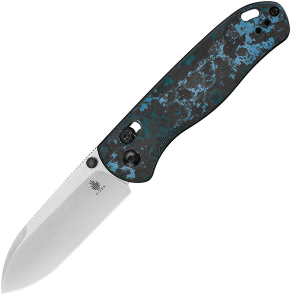 Kizer Cutlery Drop Bear Clutch Lock Blue Carbon Fiber Folding Elmax Knife 3619A2