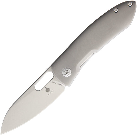 KIZER Lundquist Wanderer Gray Titanium Drop Pt Folding Pocket Knife w/ Case 4500