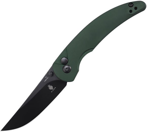 Kizer Cutlery Chili Pepper Pocket Knife Button Lock Green Aluminum Folding CPM-3V 3601A1