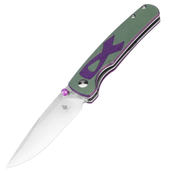 Kizer Cutlery Fighter Linerlock Green & Purple G10 Folding 154CM Knife V3633C1