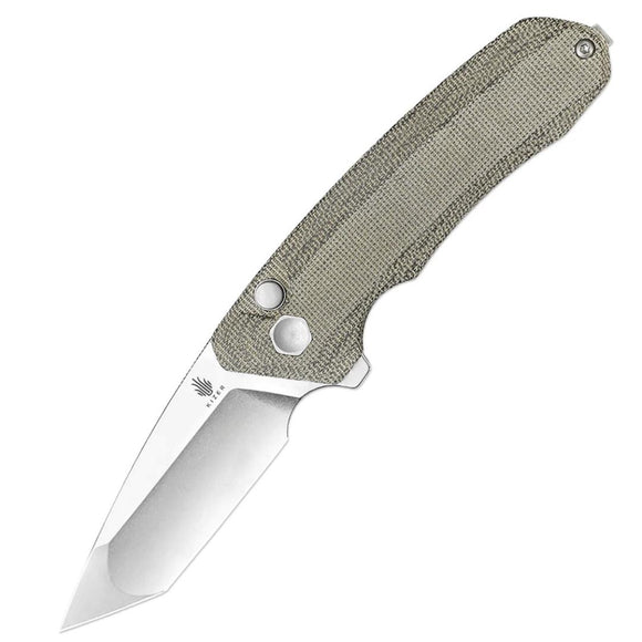 Kizer Cutlery Mad Tanto Button Lock Green Micarta Folding 154CM Knife V4602C2