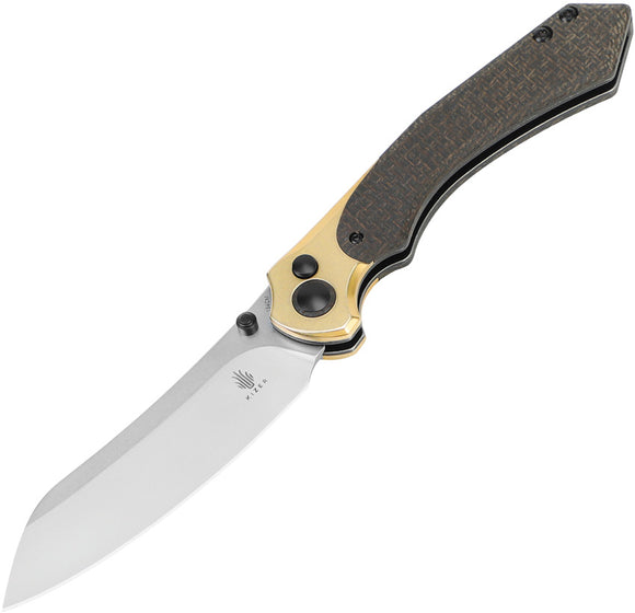 Kizer Cutlery Clairvoyant Button Lock Micarta & Brass Folding 154CM Knife 4626C1