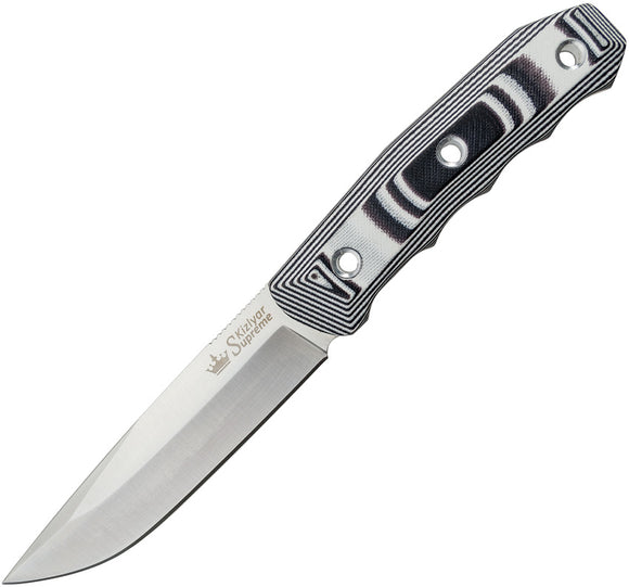Kizlyar Echo Niolox Tool Steel Satin Black & White G10 Fixed Knife + Sheath 0058