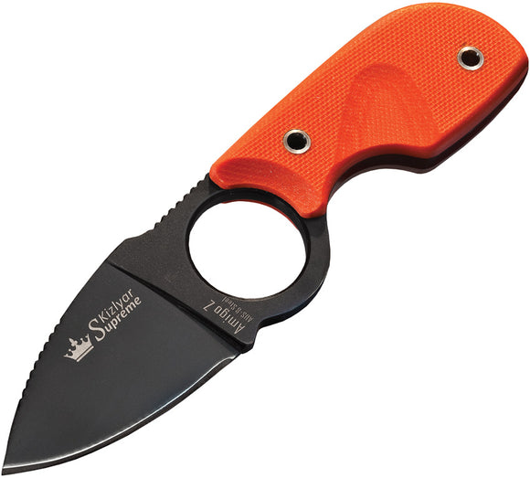 Kizlyar Amigo Z Orange G10 Handle Black TiNi AUS-8 Neck Knife w/ Sheath 0097