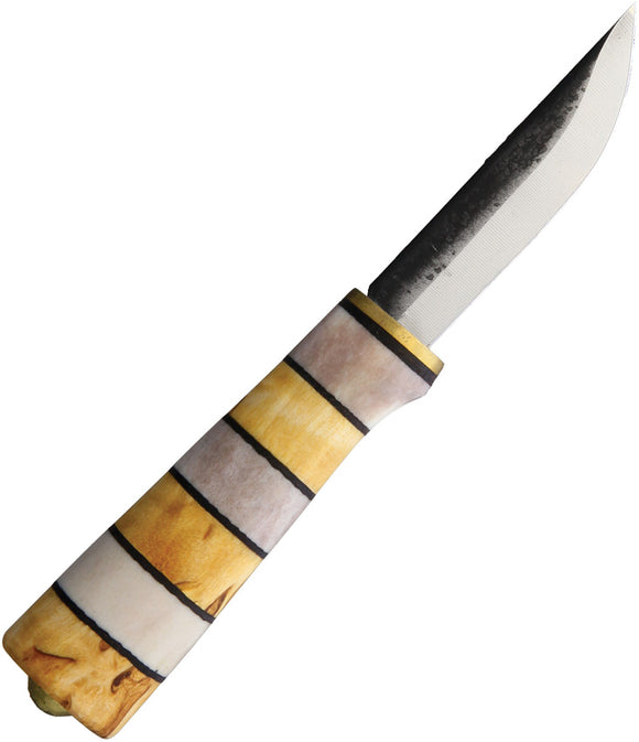 Kellam Tonttu Curly Birch Wood Carbon Steel Fixed Blade Knife w/ Sheath A3060