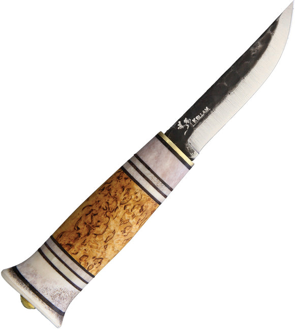 Kellam Borealis Curly Birch Wood Carbon Steel Fixed Blade Knife w/ Sheath APT95T