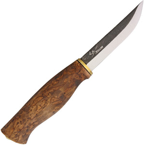 Kellam Puukko Curly Birch Wood Carbon Steel Fixed Blade Knife w/ Sheath KPR4