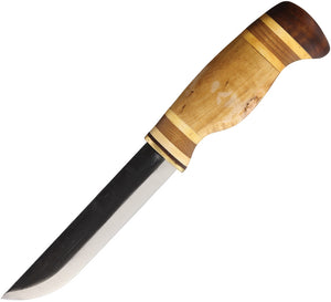 Kellam Tundra Curly Birch Leuku Carbon Steel Fixed Blade Knife + Sheath 23eb