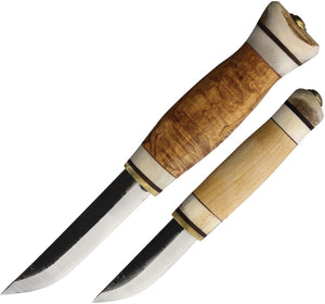 Kellam Tundra Double Puukko Curly Birch & Reindeer Antler Fixed Blade Set 23k