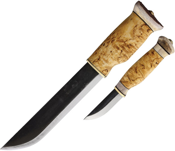 Kellam Tundra Leuku Curly Birch & Reindeer Antler Fixed Blade Knife Set + Sheath 23ll