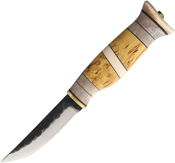 Kellam Tundra Curly Birch & Reindeer Antler Ptarmigon Fixed blade Knife + Sheath 23rie