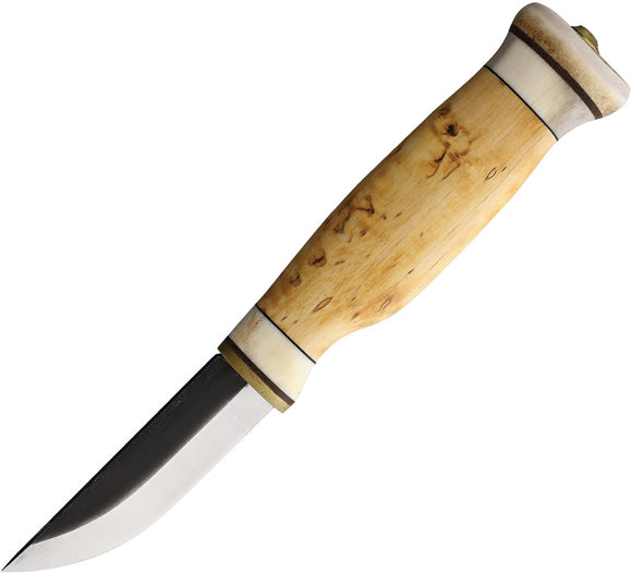 Kellam Tundra Whittler Curly Birch & Reindeer Antler Fixed Blade Knife + Leather Sheath 23v