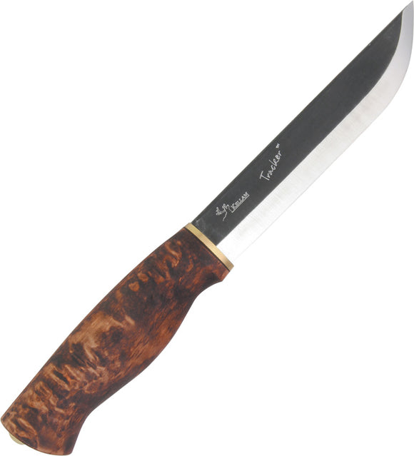 Kellam Tracker Curly Birch Wood Carbon Steel Fixed Blade Knife w/ Sheath WP6
