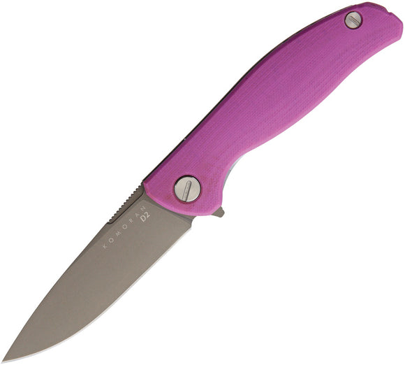 Komoran Linerlock Pink G10 Handle Gray Titanium D2 Tool Steel Folding Knife 013