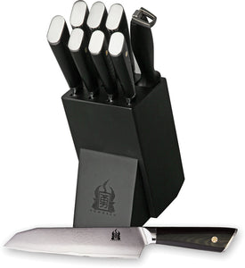 Komoran Black Fixed Blade Damascus Knife Block Set 036