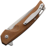 Komoran Linerlock Brown Linen Micarta Handle Stainless Folding Knife 038