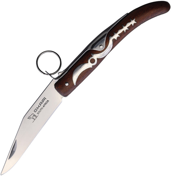 Okapi Keyring Lock Brown Cherry Wood Folding Carbon Steel Pocket Knife 9070