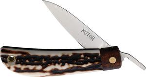 Kotoh Knives Black & White Stag Folding D2 Stainless Steel Pocket Knife 422514