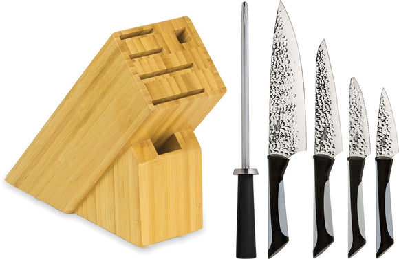 Kershaw Luna 6 Piece Hammered Finish Kitchen Block Knife Set & Sharpener 0620
