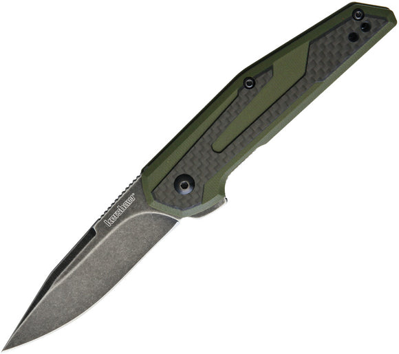Kershaw Fraxion Linerlock Olive Handle Black Wash Folding Blade Knife 1160OLBW