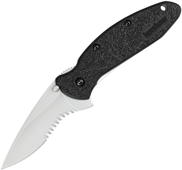 Kershaw Scallion Linerlock A/O Part Serrated Blade Black Folding Knife 1620ST