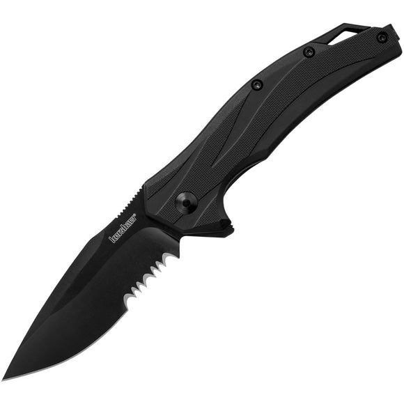 Kershaw Lateral Linerlock A/O Black GFN Folding Serrated 8Cr13 Knife 1645BLKST