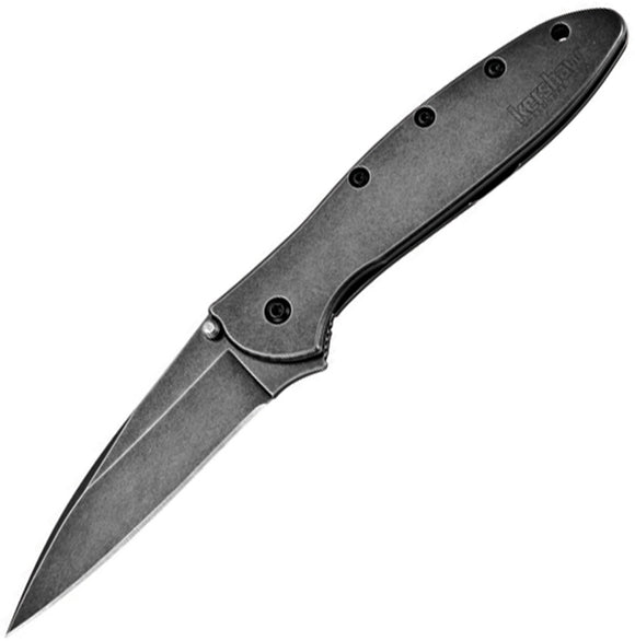 Kershaw Leek Framelock A/O Blackwash Blade SpeedSafe Bar Folding Knife 1660BLKW