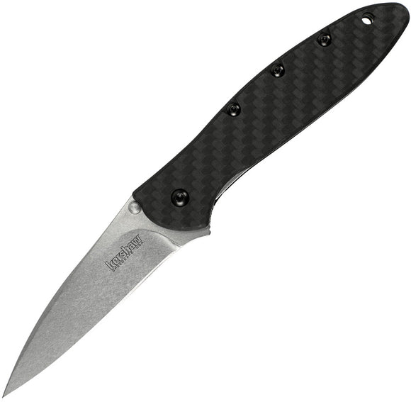 Kershaw Leek A/O Stonewash Blade Black Carbon Fiber Handle Folding Knife 1660CF