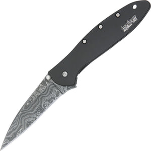 Kershaw Leek Framelock Damascus Steel A/O Blade Black Folding Knife 1660DAMBK