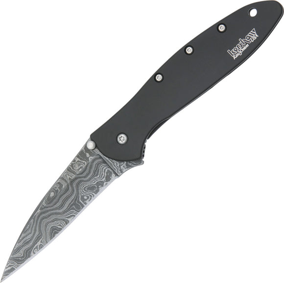 Kershaw Leek Framelock Damascus Steel A/O Blade Black Folding Knife 1660DAMBK