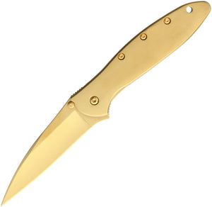 Kershaw Leek SpeedSafe A/O 24K Gold Plated Stainless Folding Pocket Knife - 1660G