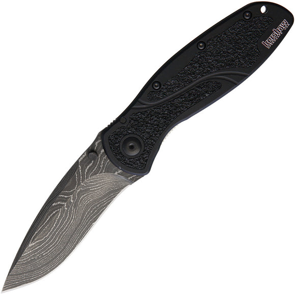 Kershaw Blur A/O Black Aluminum Folding Damascus Steel Pocket Knife 1670BLKDAM