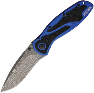 Kershaw Blur A/O Blue Aluminum Folding Damascus Steel Pocket Knife 1670NBDAM