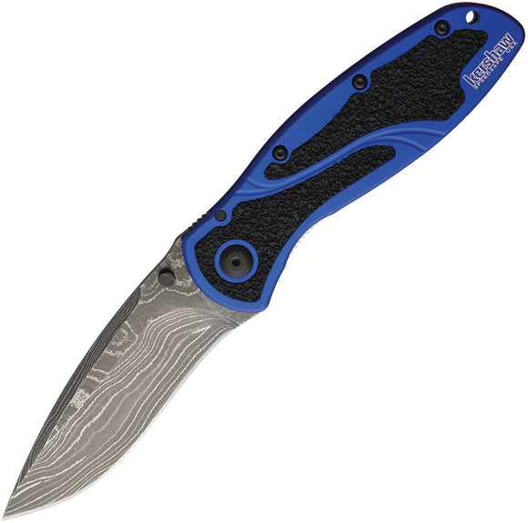 Kershaw Blur A/O Blue Aluminum Folding Damascus Steel Pocket Knife 1670NBDAM