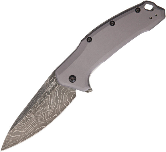Kershaw Link A/O Folding Knife Blade Gray Aluminum Damascus Steel 1776GRYDAM