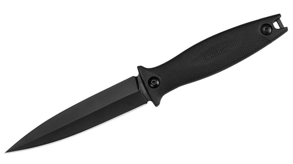 Kershaw Secret Agent Black Fixed Spear Pt Blade Knife w/ Carry Sheath EDC 4007