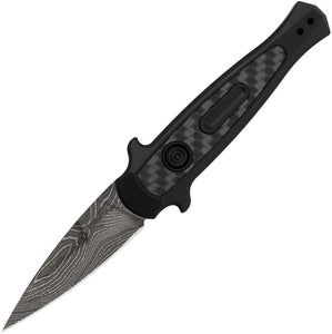 Kershaw Automatic Launch 12 Knife Button Lock Black Aluminum & CF Damascus Blade 7125DAM