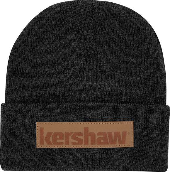 Kershaw Brown Leather Logo Patch Hat Dark Gray Beanie Cap BEANIE