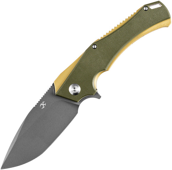 Kansept Knives Mini Hellx Pocket Knife Linerlock Grn/Gold G10 Folding D2 2008A2