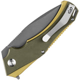 Kansept Knives Mini Hellx Pocket Knife Linerlock Grn/Gold G10 Folding D2 2008A2