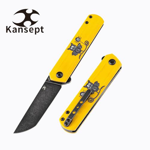 Kansept Knives Foosa Yellow with Bat Print Slip Joint Pocket Knife t2020t8
